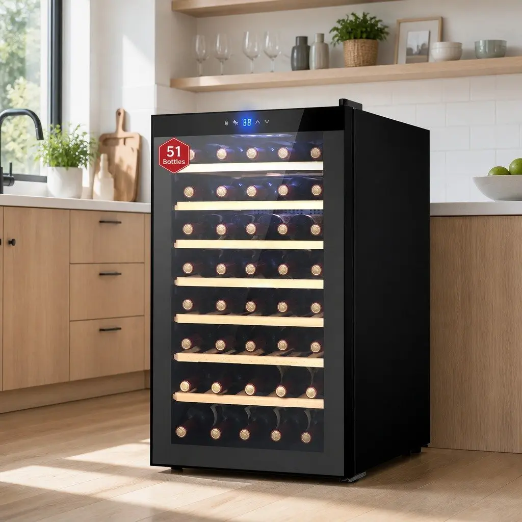 Wine Fridge Cooler Black 51 Bottles Compressor Refrigerator Touch Control LED