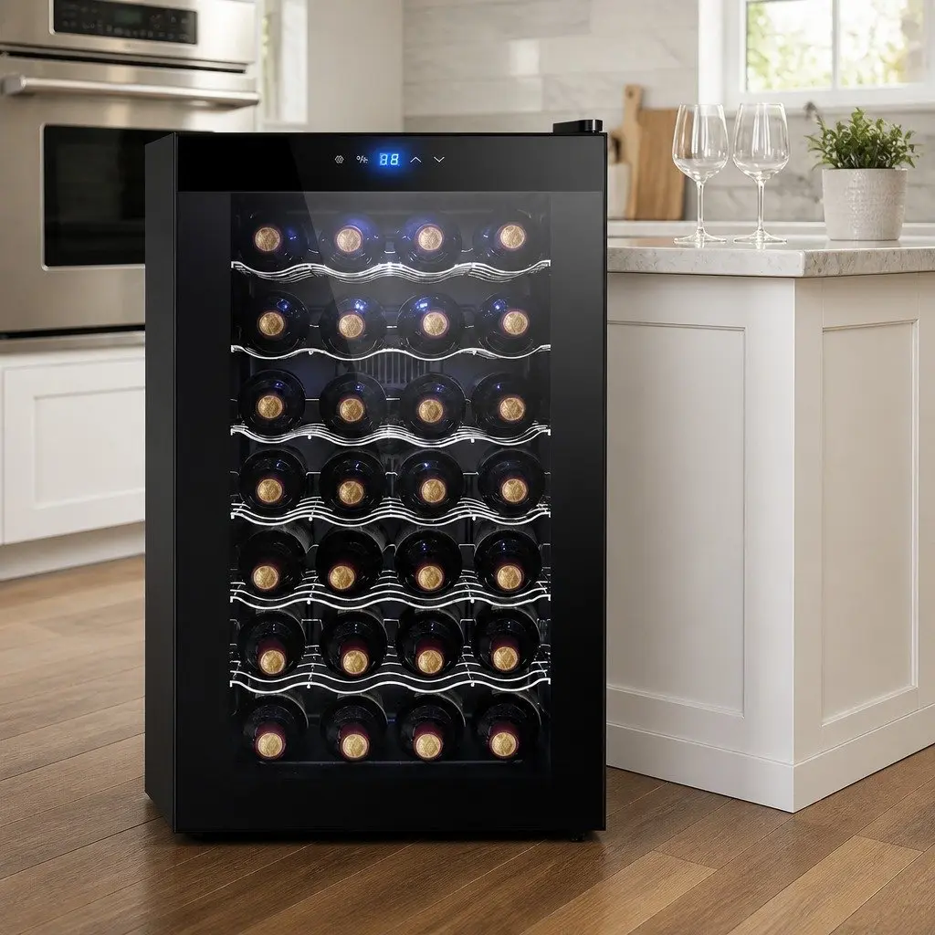 Wine Fridge Cooler Black 28 Bottles Thermoelectric Temperature Control