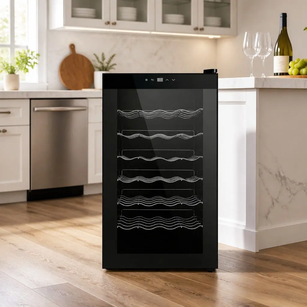Wine Fridge Cooler Black 28 Bottles Thermoelectric Temperature Control
