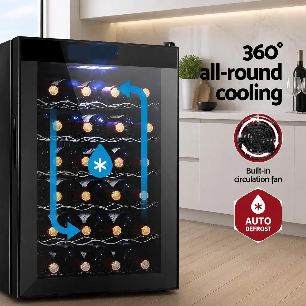 Wine Fridge Cooler Black 28 Bottles Thermoelectric Temperature Control