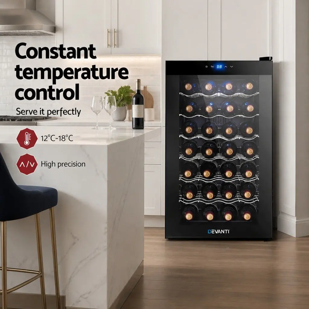 Wine Fridge Cooler Black 28 Bottles Thermoelectric Temperature Control
