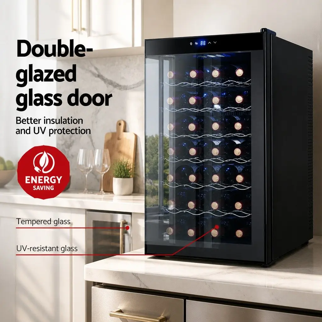 Wine Fridge Cooler Black 28 Bottles Thermoelectric Temperature Control