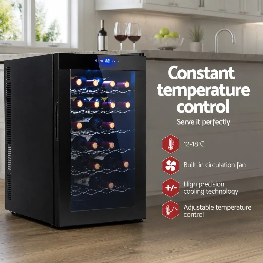 Wine Fridge Cooler Black 28 Bottles Thermoelectric Temperature Control
