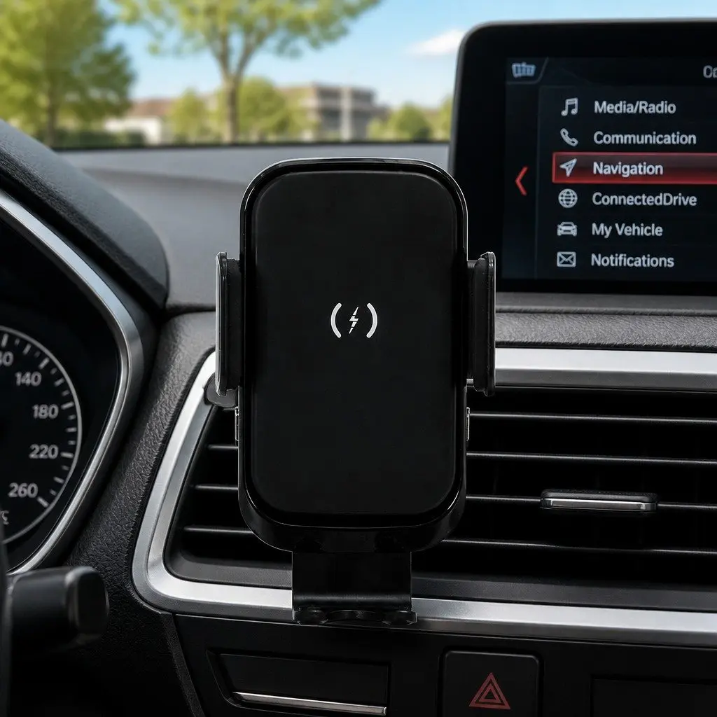 Wireless Car Charger Black 15W Fast Charging Automatic Phone Locking Suction Cup Mount