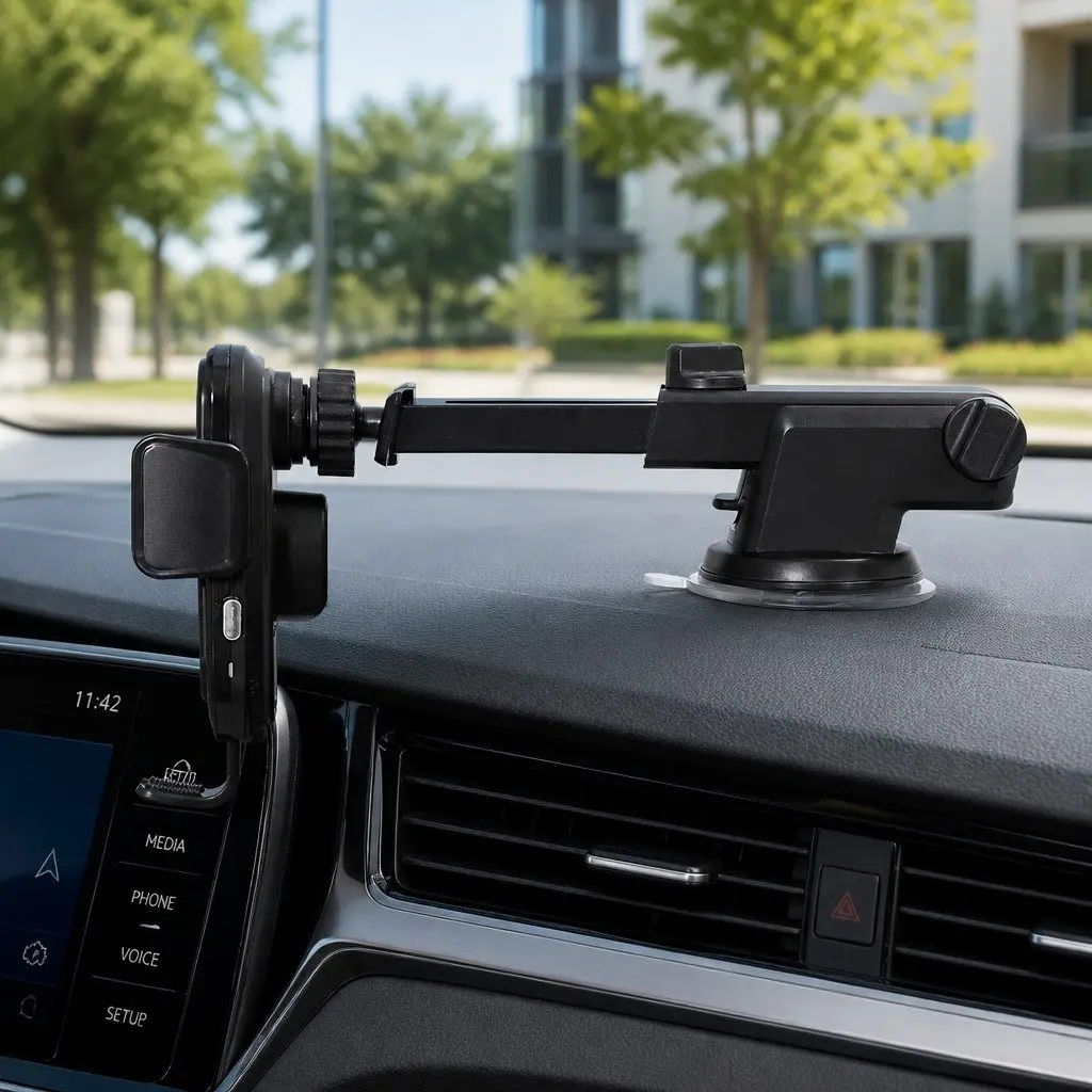 Wireless Car Charger Black 15W Fast Charging Automatic Phone Locking Suction Cup Mount