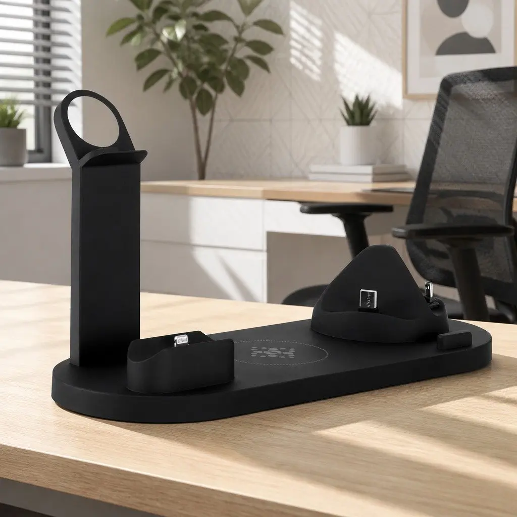 4 in 1 Wireless Charging Station Black Multi-Device Dock for Phone iWatch Airpods 15W