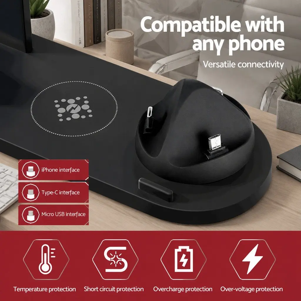 4 in 1 Wireless Charging Station Black Multi-Device Dock for Phone iWatch Airpods 15W