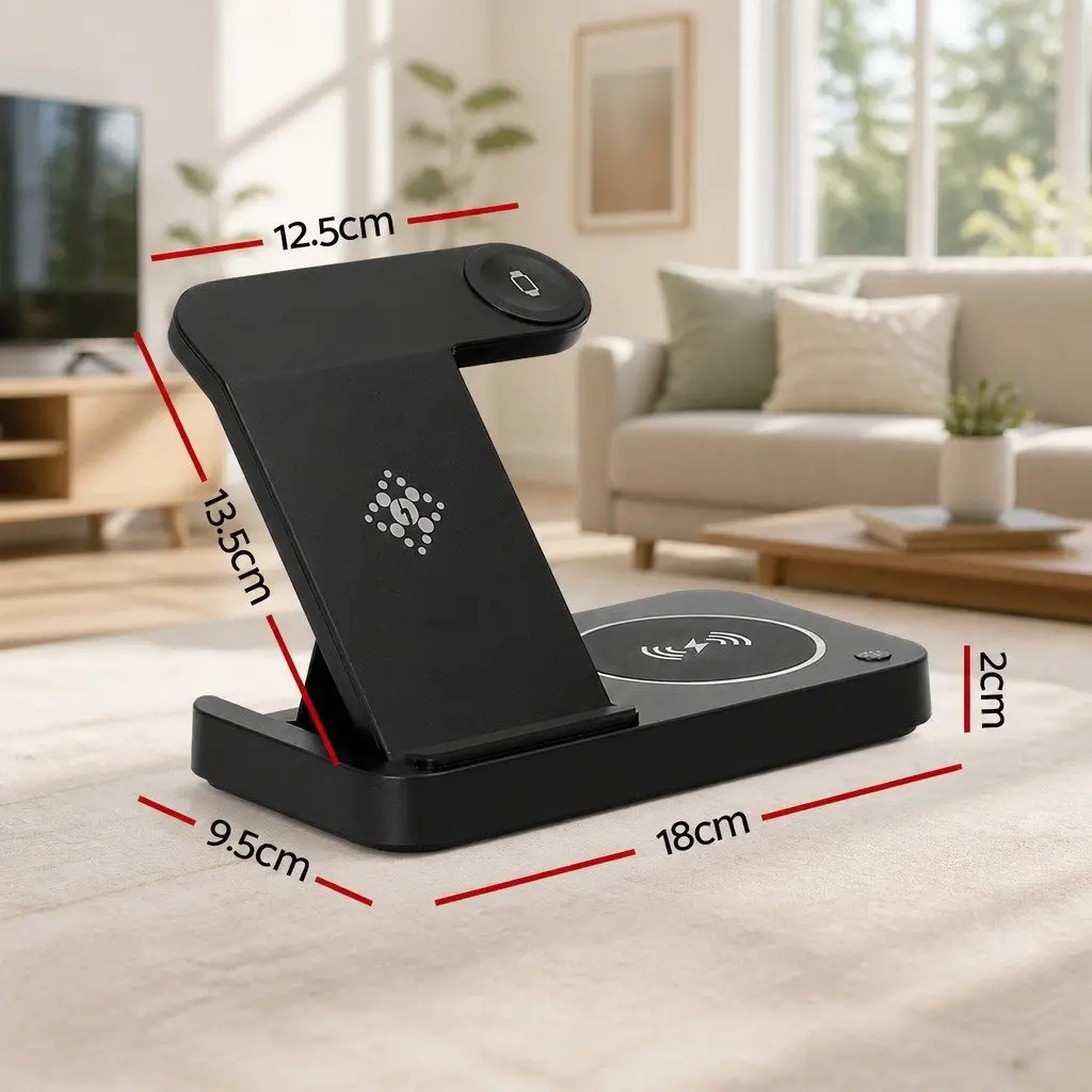 4-in-1 Wireless Charger Station Black Fast Charging for Phone iWatch Airpods USB
