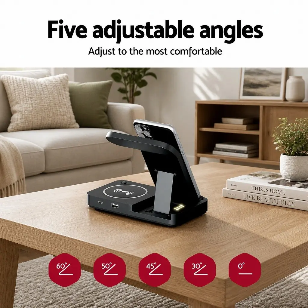 4-in-1 Wireless Charger Station Black Fast Charging for Phone iWatch Airpods USB