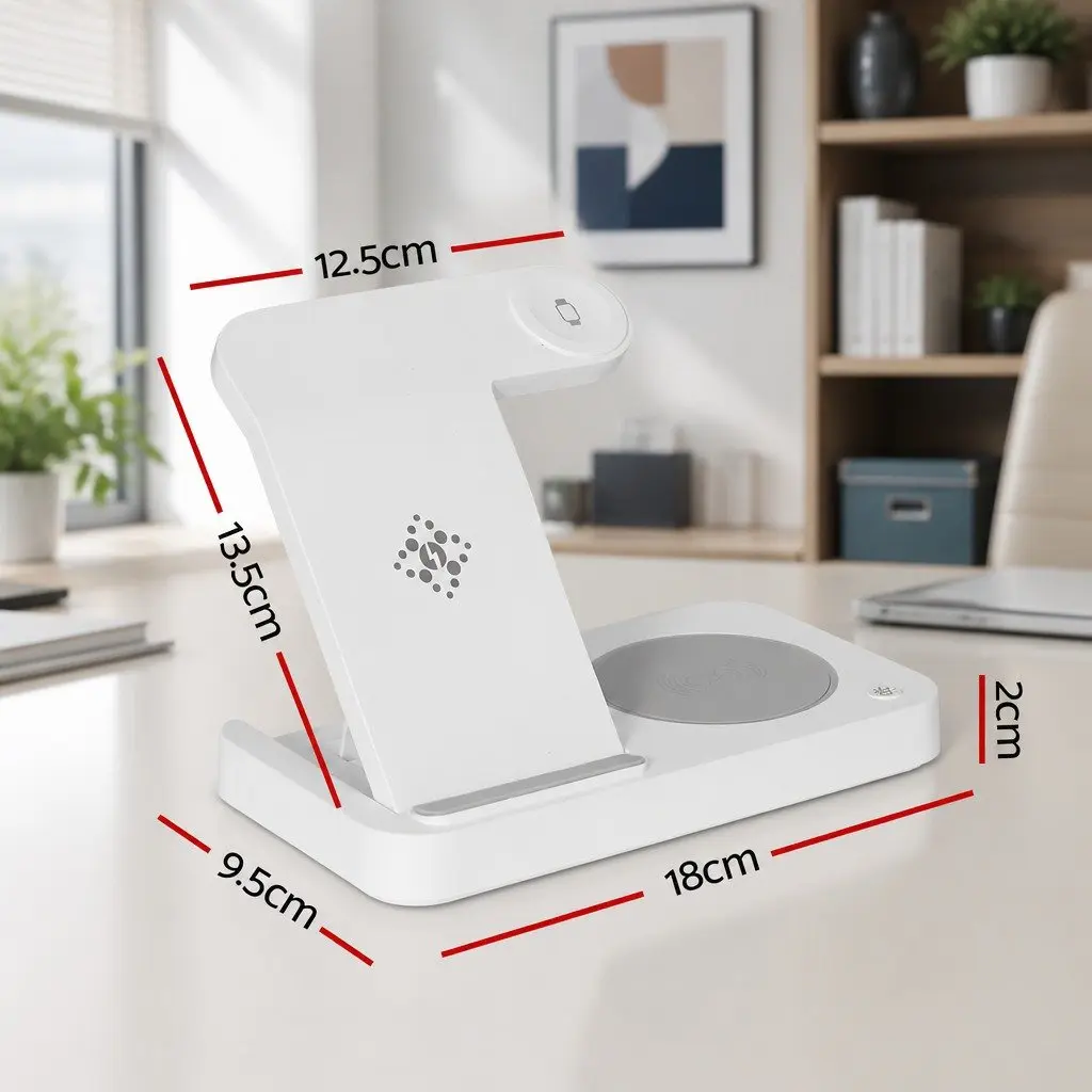 4-in-1 Wireless Charger Dock White Compact Fast Charging Station for Phone Watch Earbuds