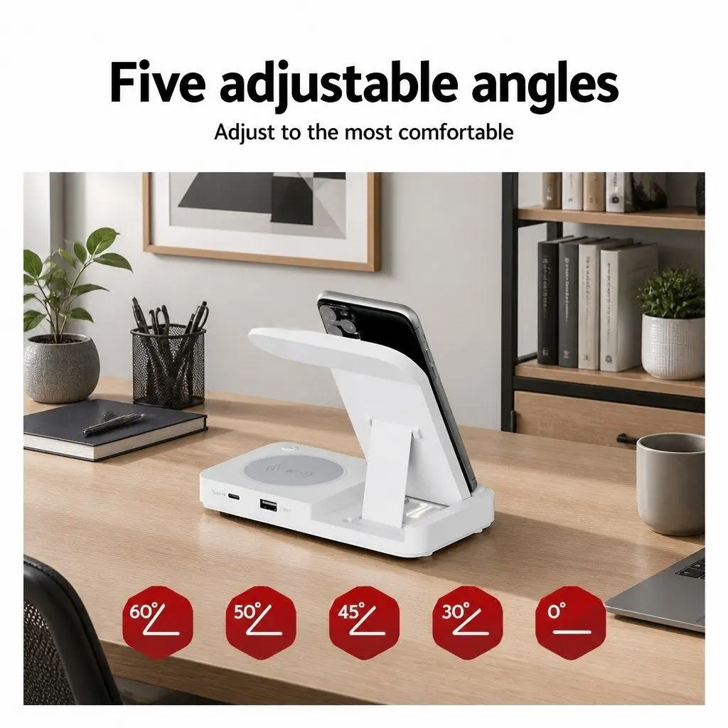 4-in-1 Wireless Charger Dock White Compact Fast Charging Station for Phone Watch Earbuds