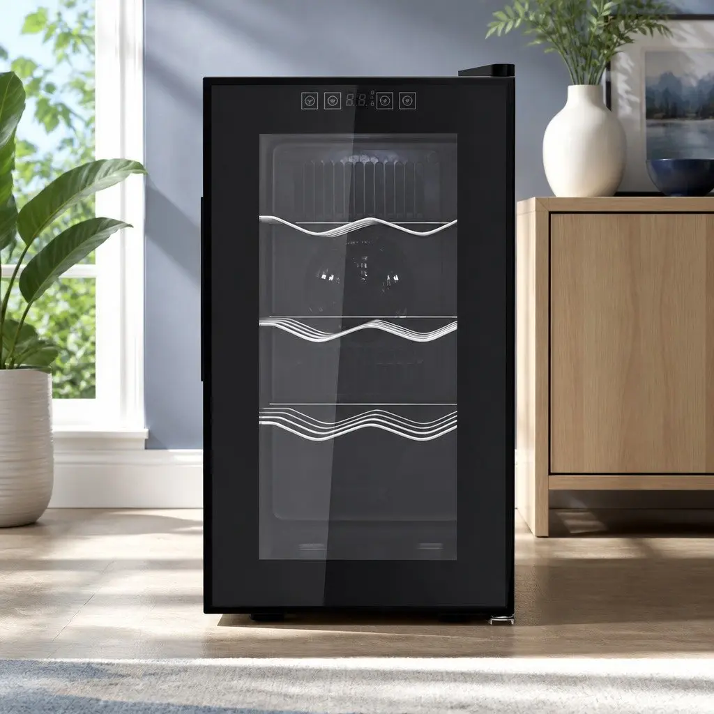 Wine Fridge Cooler 8 Bottles Black Thermoelectric Digital Control LED Glass Door