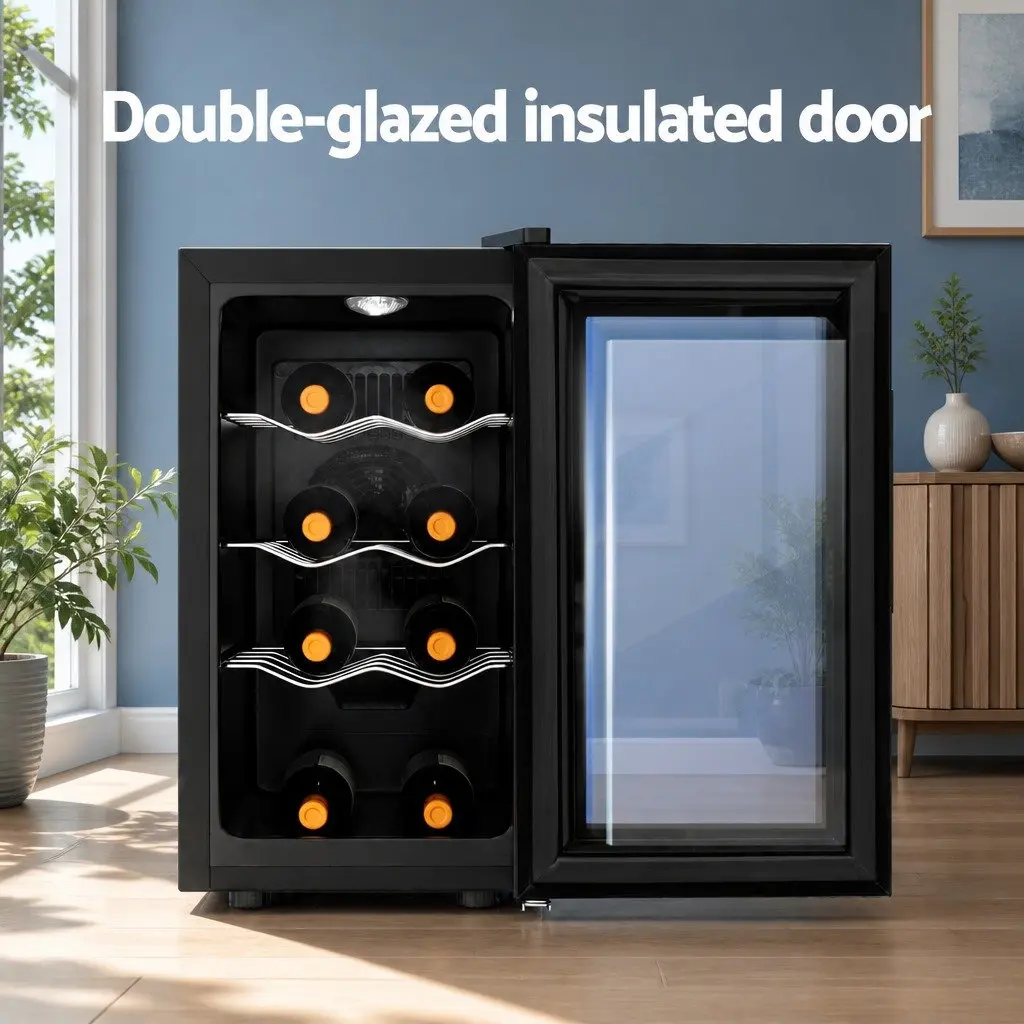 Wine Fridge Cooler 8 Bottles Black Thermoelectric Digital Control LED Glass Door