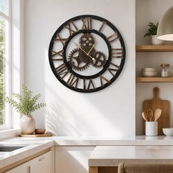80cm Wall Clock Retro Roman Numerals Steampunk Design Large Home Decor Brown