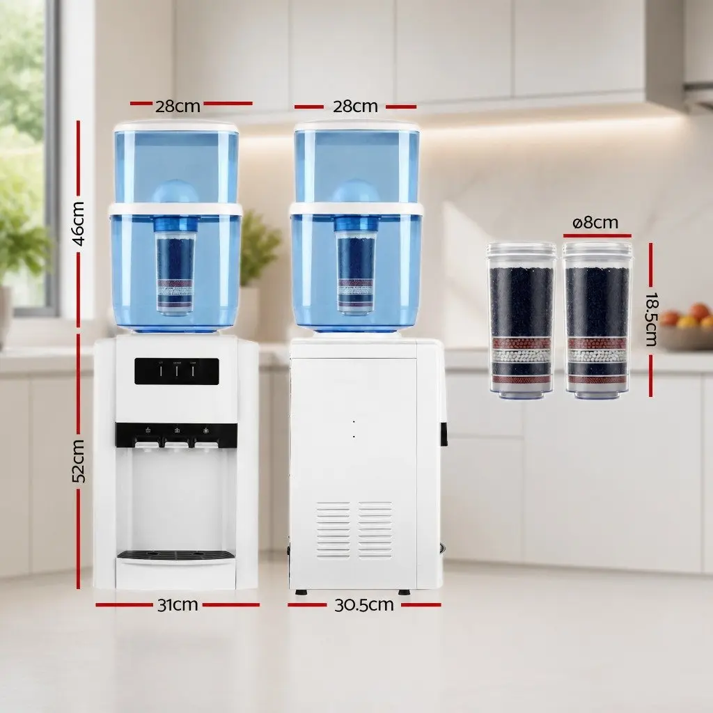 Water Dispenser White 22L Countertop Filtered Cooler Hot Cold Room Temperature