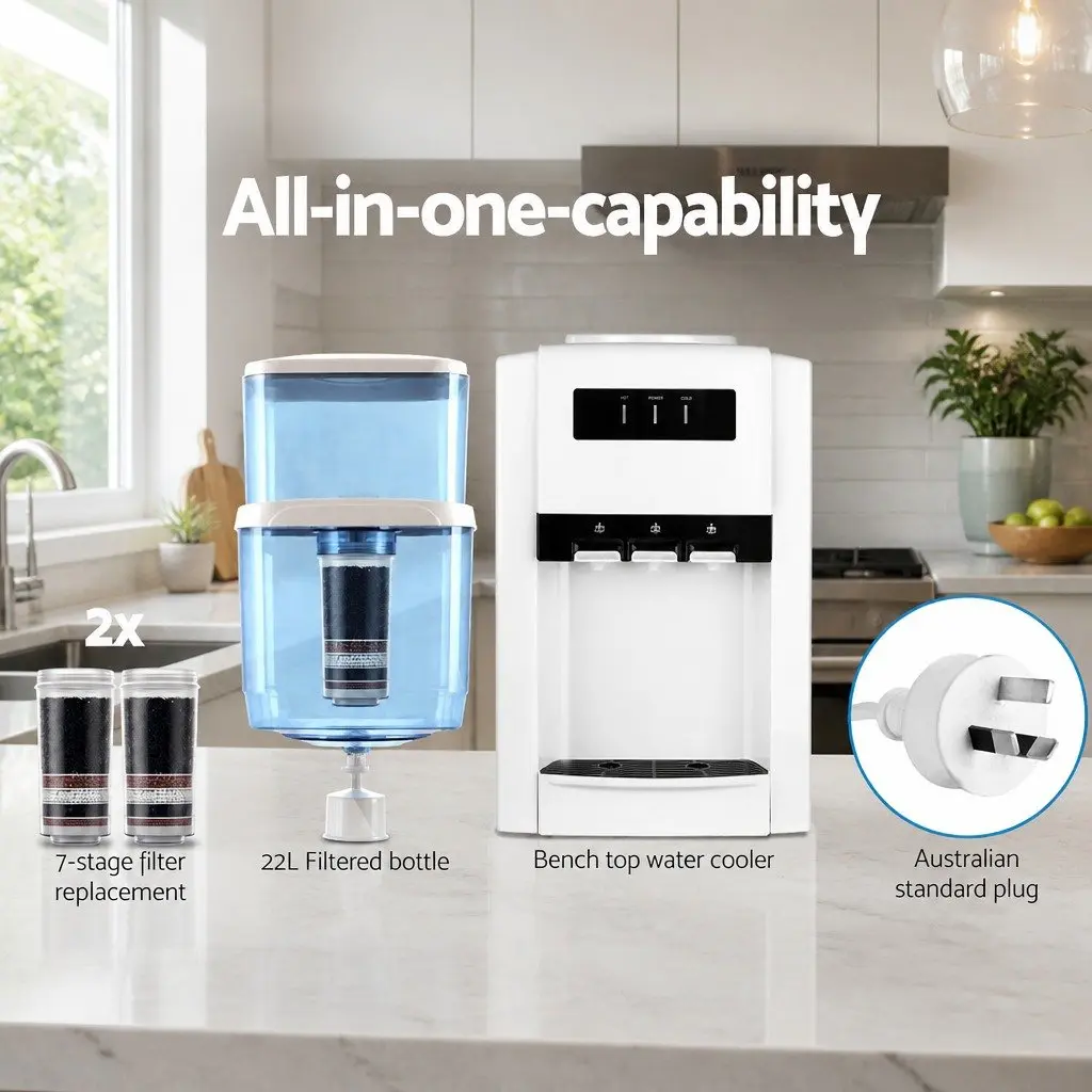 Water Dispenser White 22L Countertop Filtered Cooler Hot Cold Room Temperature