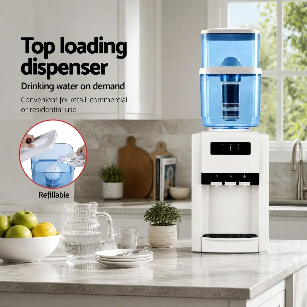 Water Dispenser White 22L Countertop Filtered Cooler Hot Cold Room Temperature