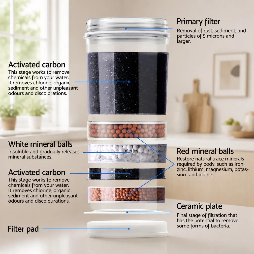 22L Water Dispenser Black Countertop Three Taps Hot Cold Room Temperature Filter