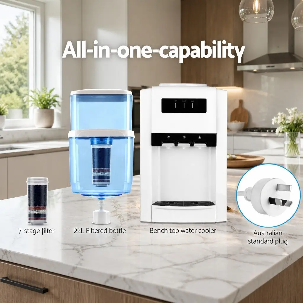 Water Dispenser White 22L Benchtop Hot Cold Room Temperature with 7-Stage Filtration System