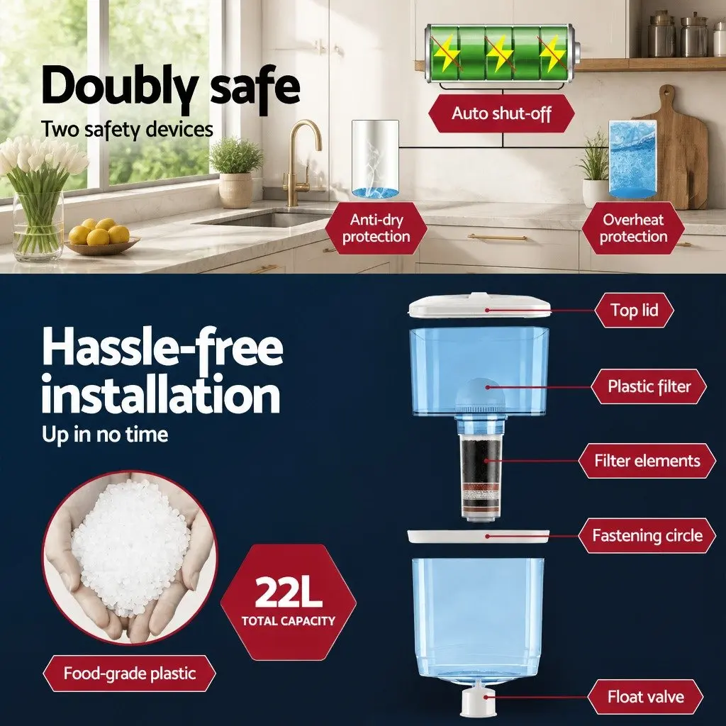 Water Dispenser White 22L Benchtop Hot Cold Room Temperature with 7-Stage Filtration System