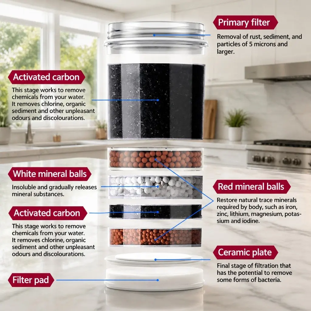 Water Dispenser White 22L Benchtop Hot Cold Room Temperature with 7-Stage Filtration System