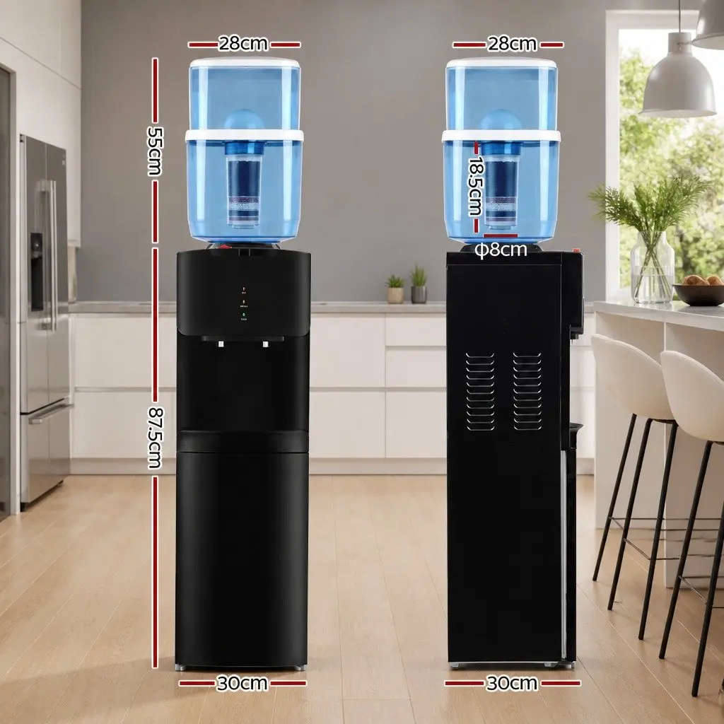 Water Dispenser Black Top Loading 22L Hot Cold Dual Tap 7 Stage Filtration Adjustable Tray Height Child Lock