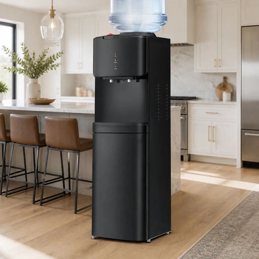 Water Dispenser Black Top Loading Hot Cold Dual Taps Adjustable Tray Child Lock