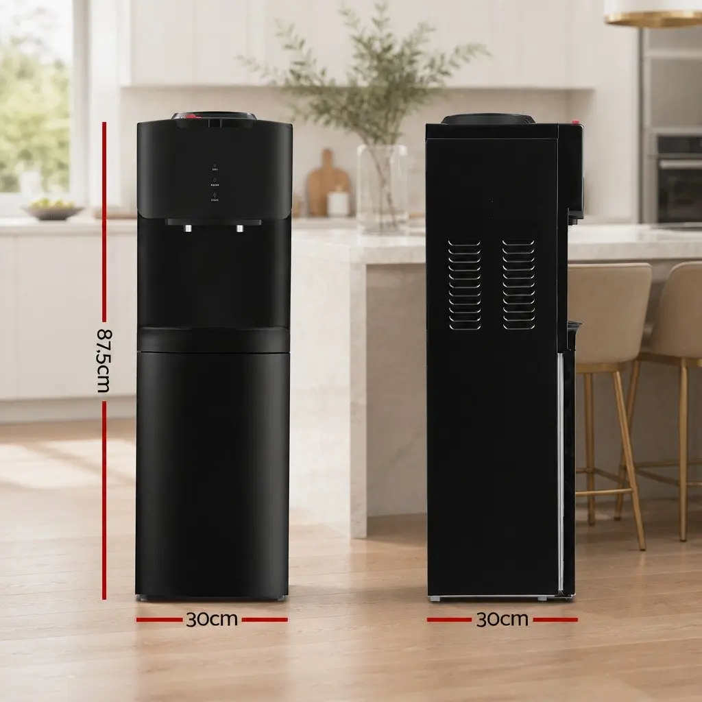 Water Dispenser Black Top Loading Hot Cold Dual Taps Adjustable Tray Child Lock
