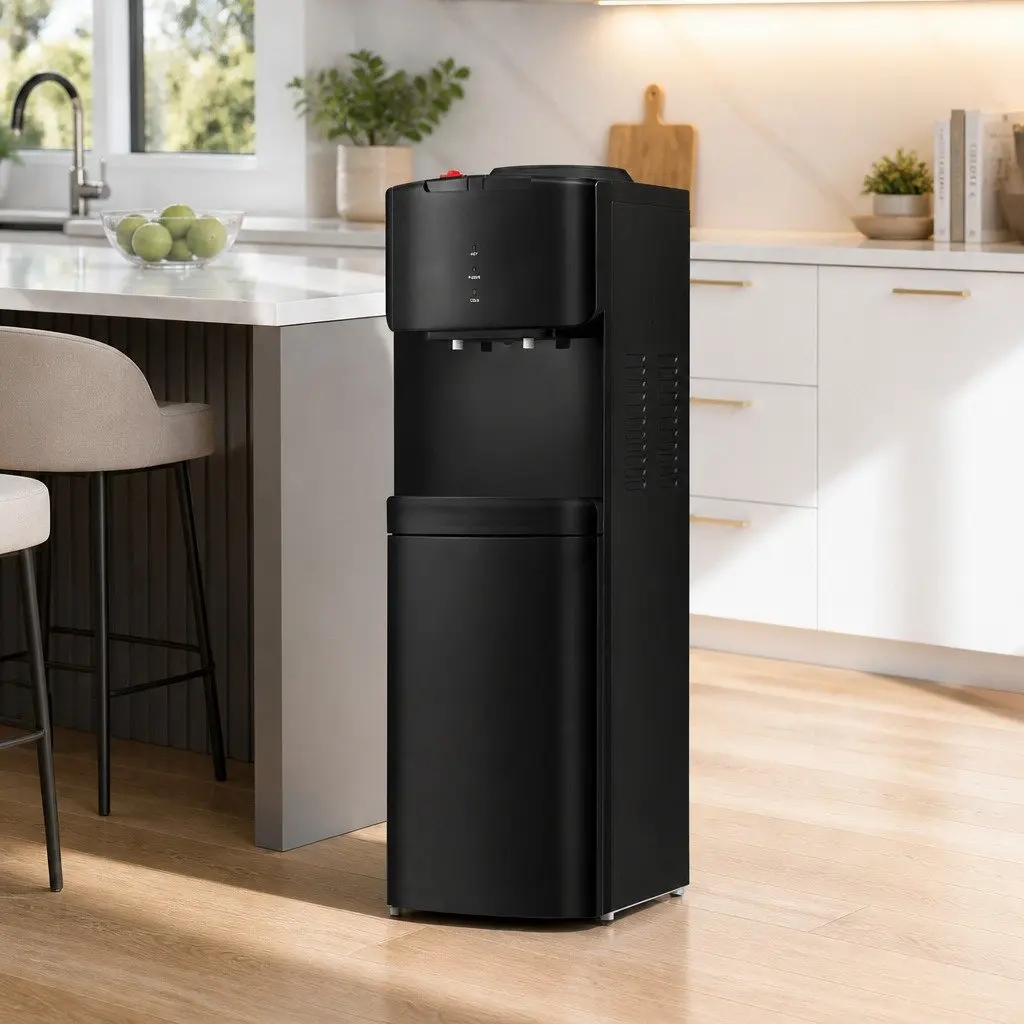 Water Dispenser Black Top Loading Hot Cold Dual Taps Adjustable Tray Child Lock