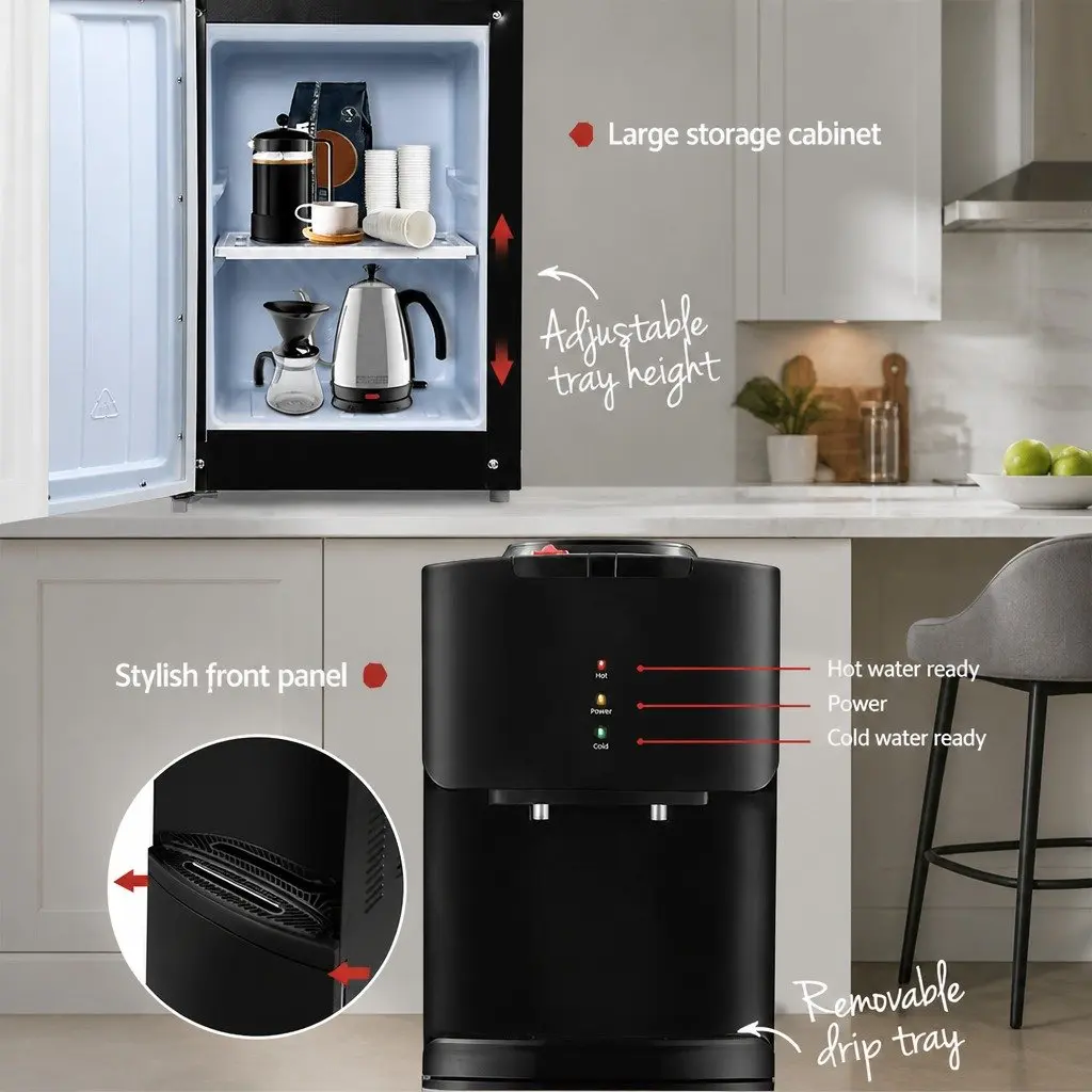 Water Dispenser Black Top Loading Hot Cold Dual Taps Adjustable Tray Child Lock