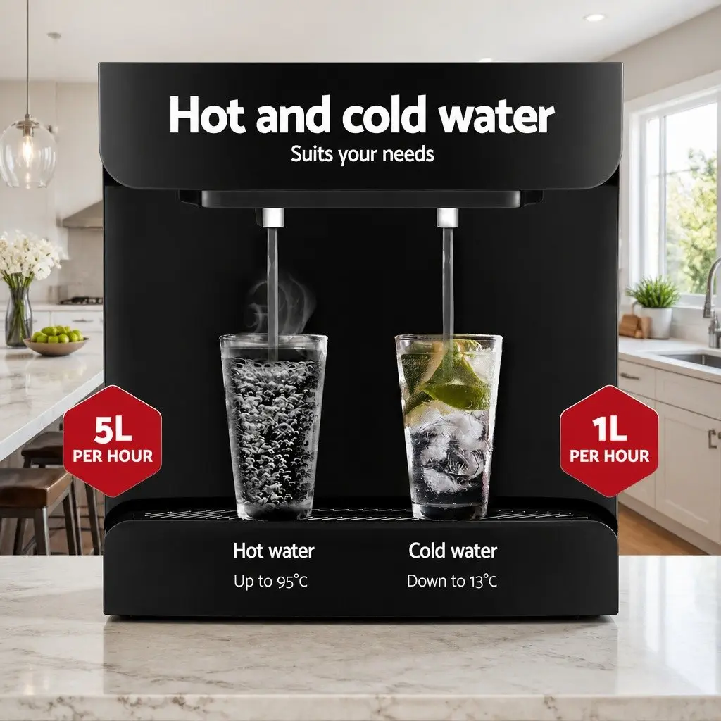 Water Dispenser Black Top Loading Hot Cold Dual Taps Adjustable Tray Child Lock