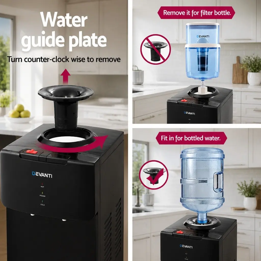 Water Dispenser Black Top Loading Hot Cold Dual Taps Adjustable Tray Child Lock