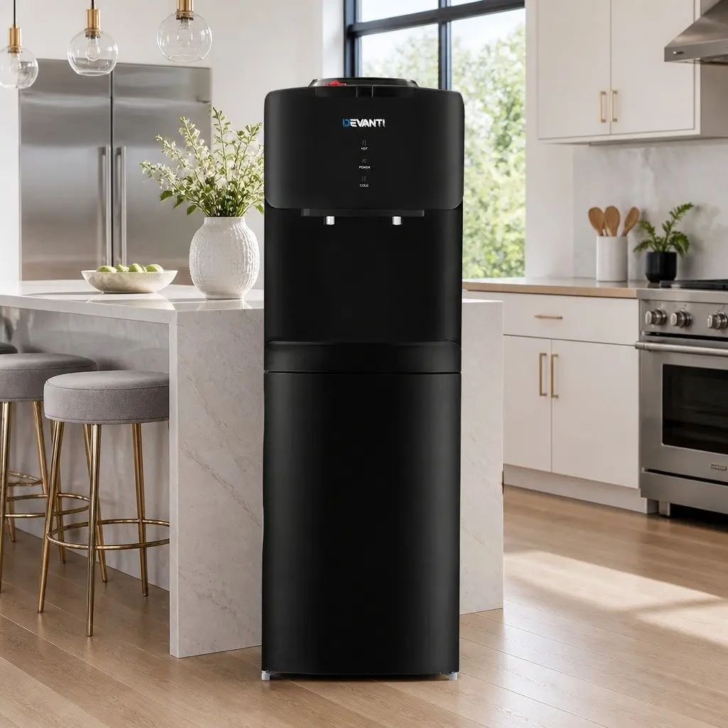 Water Dispenser Black Top Loading Hot Cold Dual Taps Adjustable Tray Child Lock