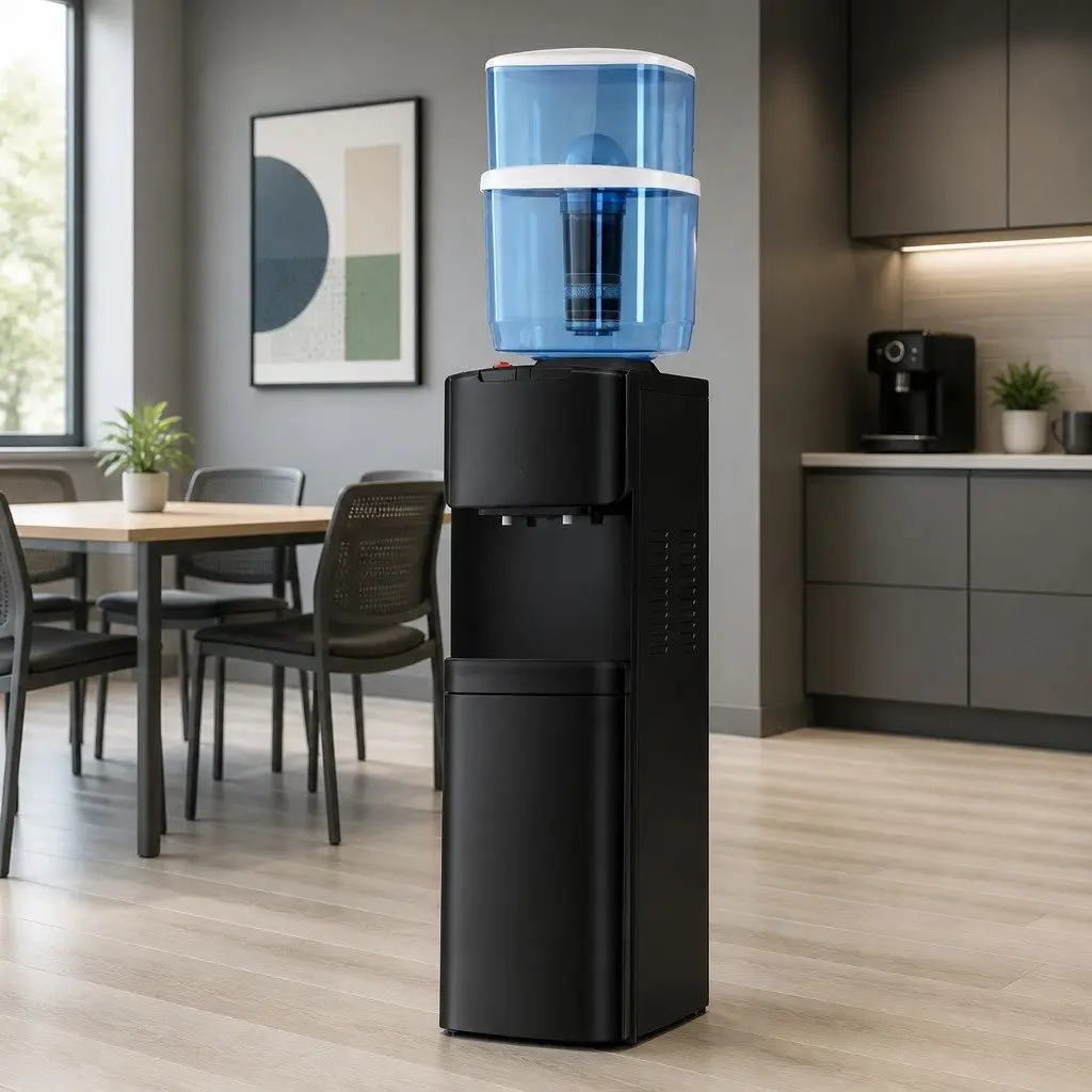Water Cooler Dispenser Black 22L Top Loading Dual Tap Hot Cold Purifier