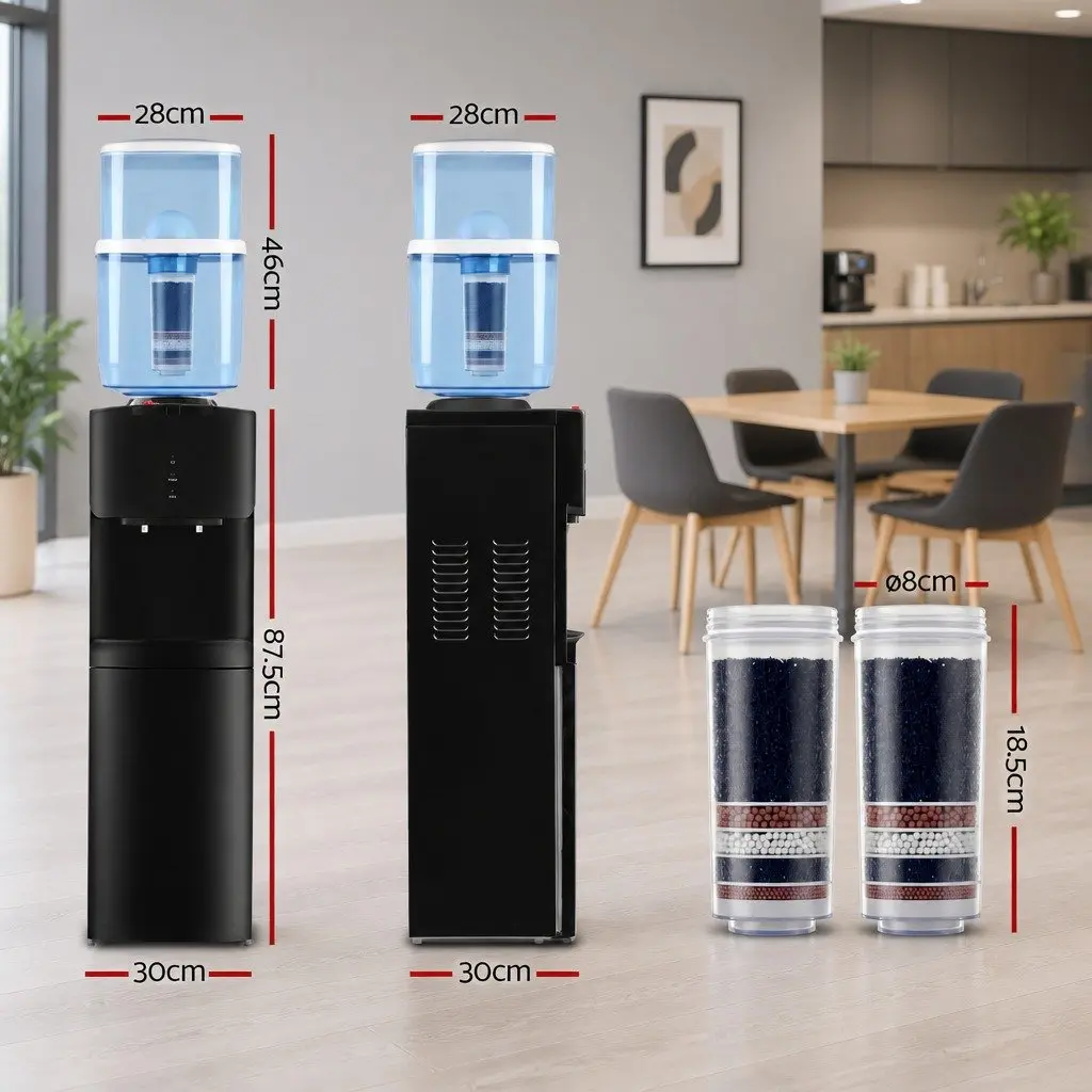 Water Cooler Dispenser Black 22L Top Loading Dual Tap Hot Cold Purifier