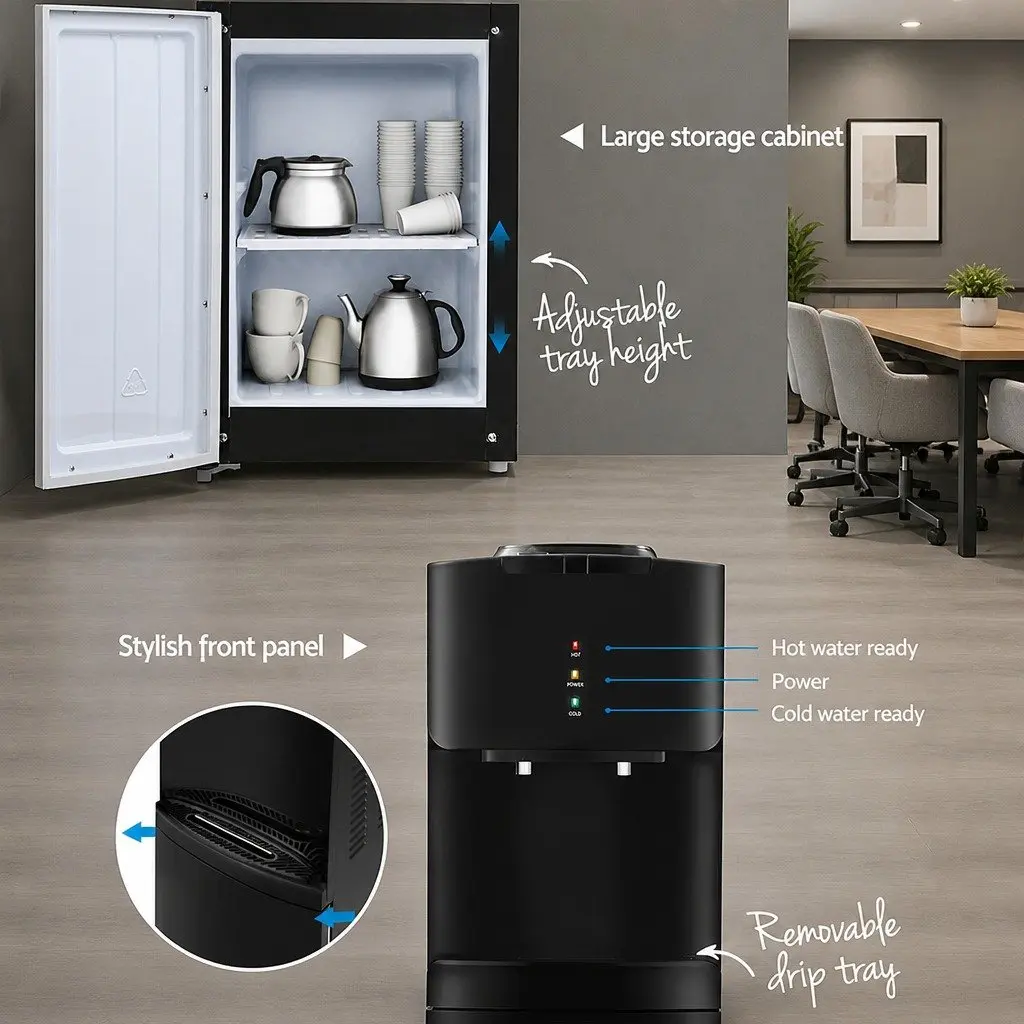 Water Cooler Dispenser Black 22L Top Loading Dual Tap Hot Cold Purifier