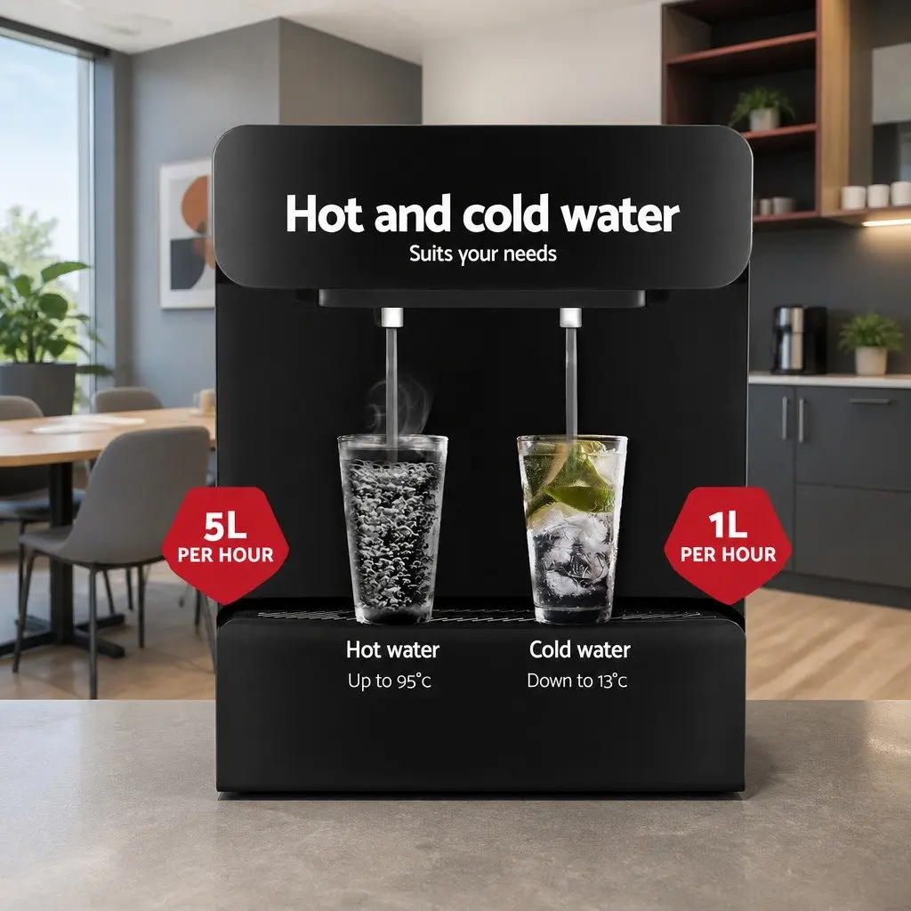 Water Cooler Dispenser Black 22L Top Loading Dual Tap Hot Cold Purifier