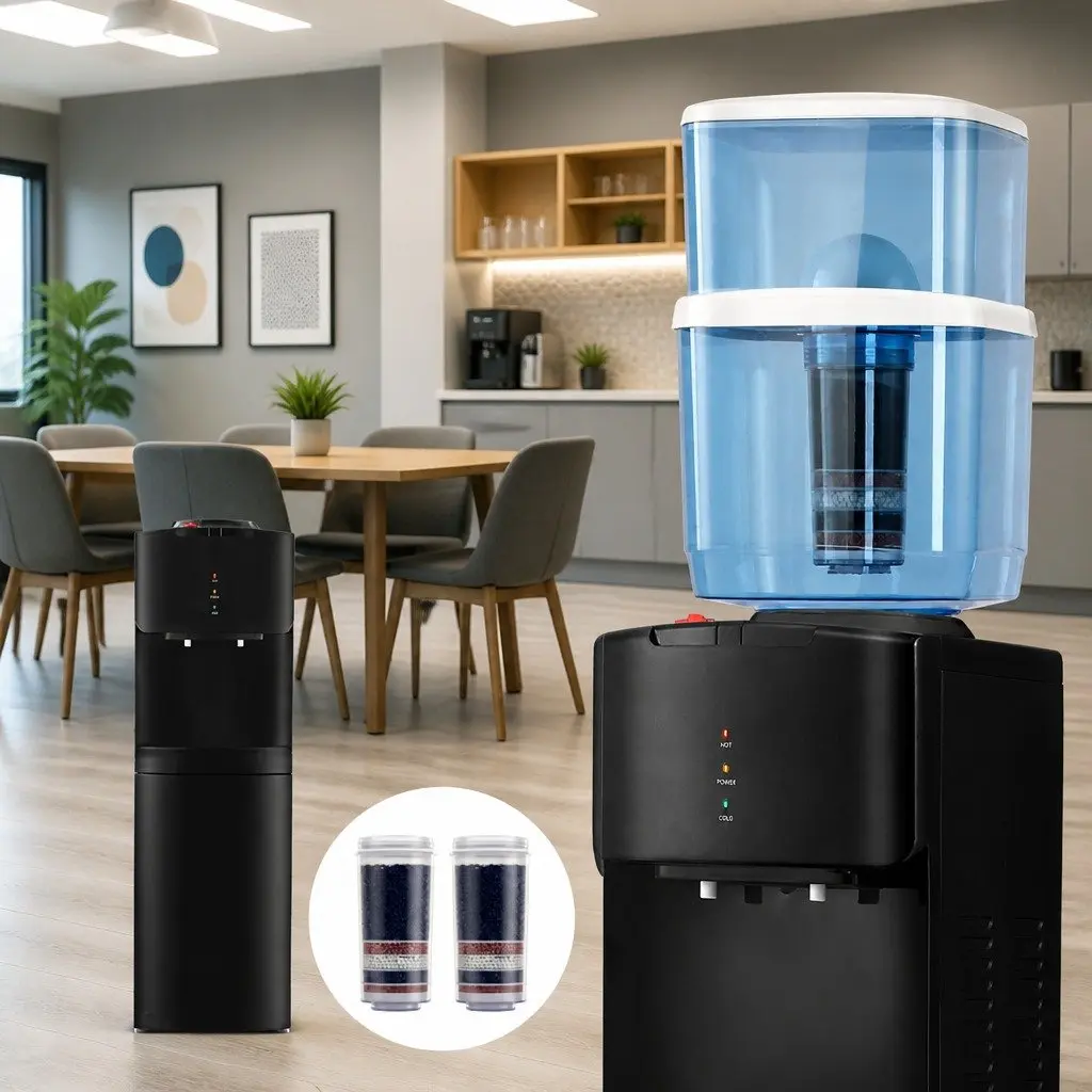Water Cooler Dispenser Black 22L Top Loading Dual Tap Hot Cold Purifier