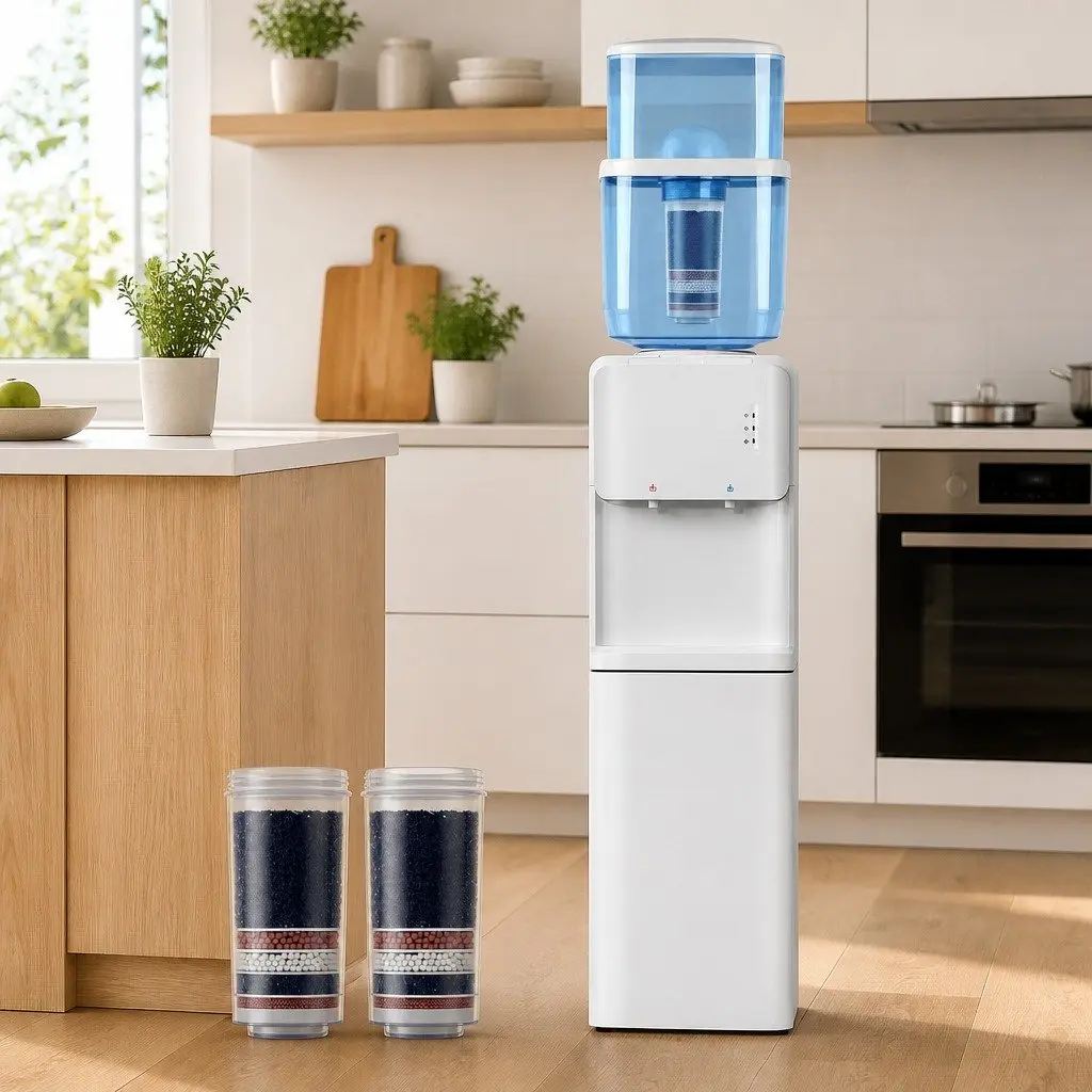 Water Dispenser White 22L Top Loading Hot Cold Dual Taps 7 Stage Filtration System