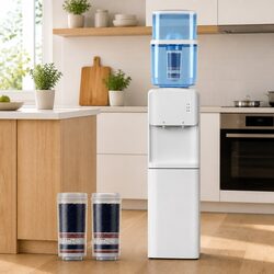 Water Cooler Dispenser Stand 22L Bottle Top Loading Hot Cold Dual Taps White