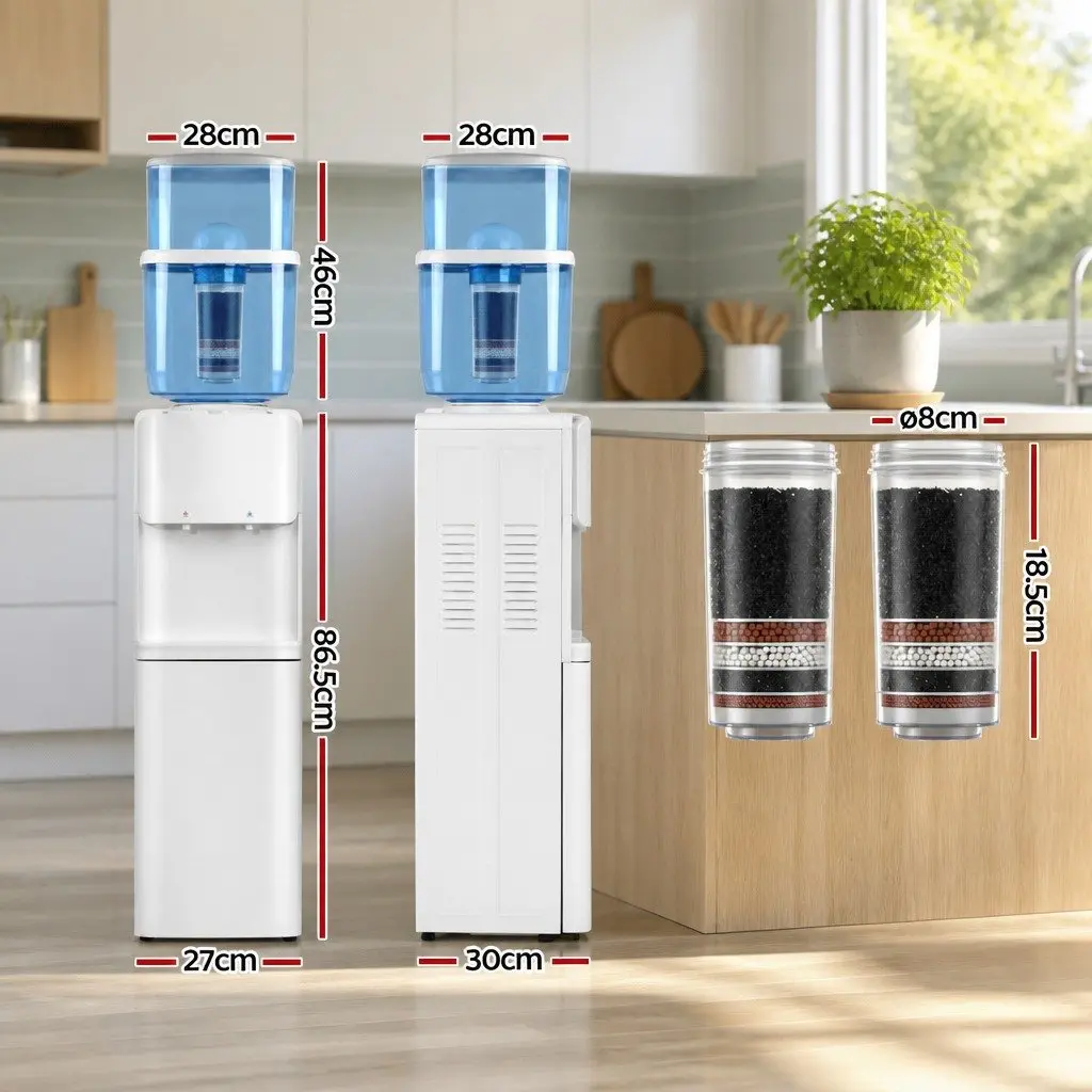 Water Dispenser White 22L Top Loading Hot Cold Dual Taps 7 Stage Filtration System