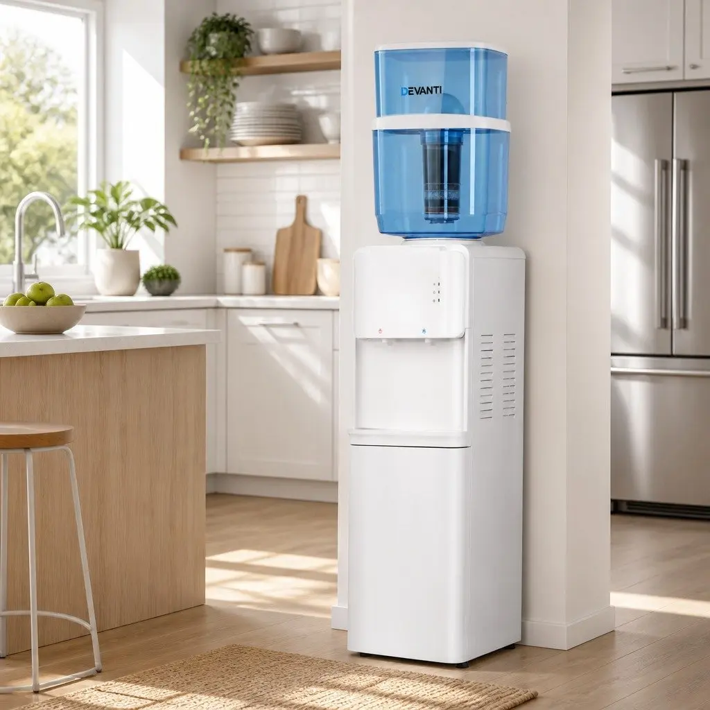 Water Dispenser White 22L Top Loading Hot Cold Dual Taps 7 Stage Filtration System