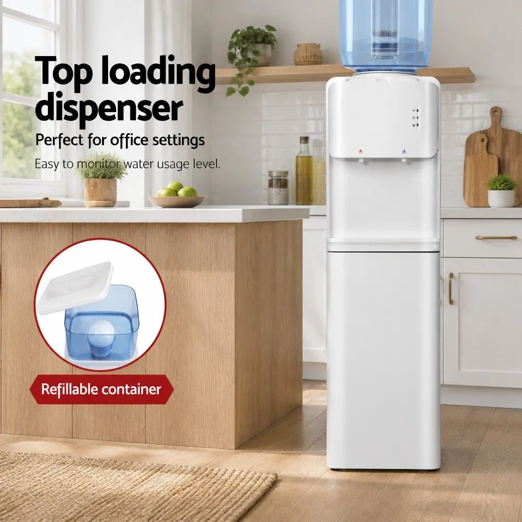 Water Dispenser White 22L Top Loading Hot Cold Dual Taps 7 Stage Filtration System