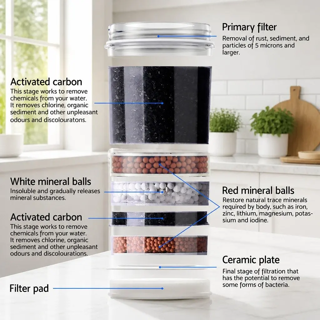 Water Dispenser White 22L Top Loading Hot Cold Dual Taps 7 Stage Filtration System