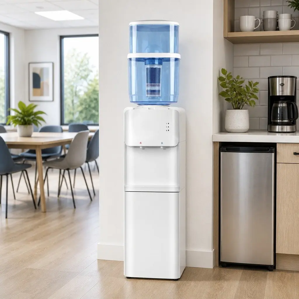 Water Dispenser White 22L Top Loading Hot Cold Purifier System with 7 Stage Filtration Electronic Cooling Heating Technology