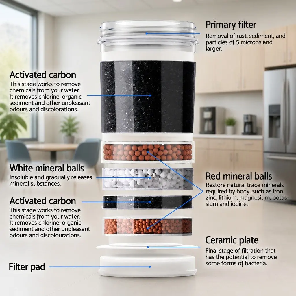 Water Dispenser White 22L Top Loading Hot Cold Purifier System with 7 Stage Filtration Electronic Cooling Heating Technology