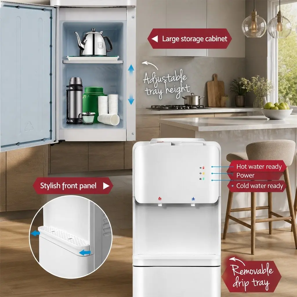 Water Dispenser White Top Loading Hot Cold Dual Taps Electronic Cooling Heating
