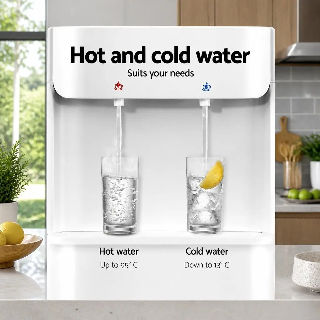 Water Dispenser White Top Loading Hot Cold Dual Taps Electronic Cooling Heating