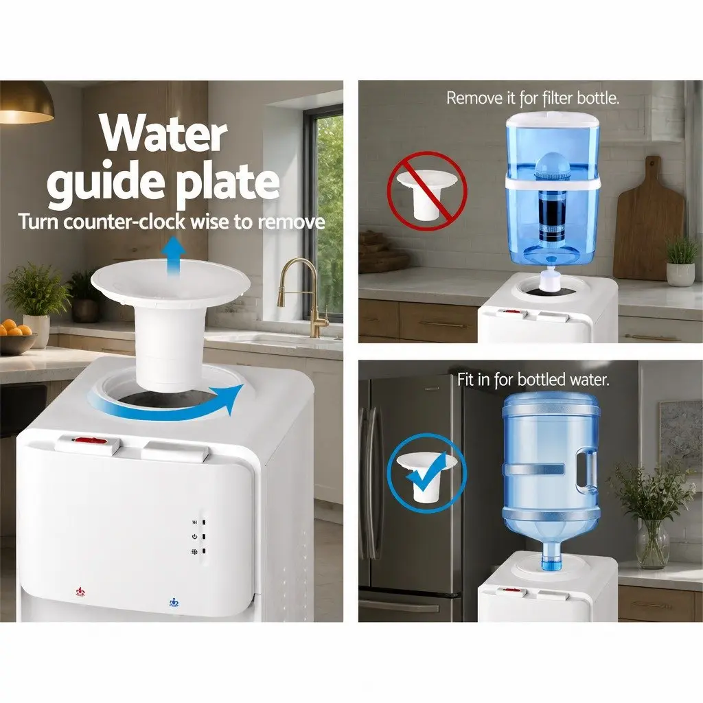 Water Dispenser White Top Loading Hot Cold Dual Taps Electronic Cooling Heating