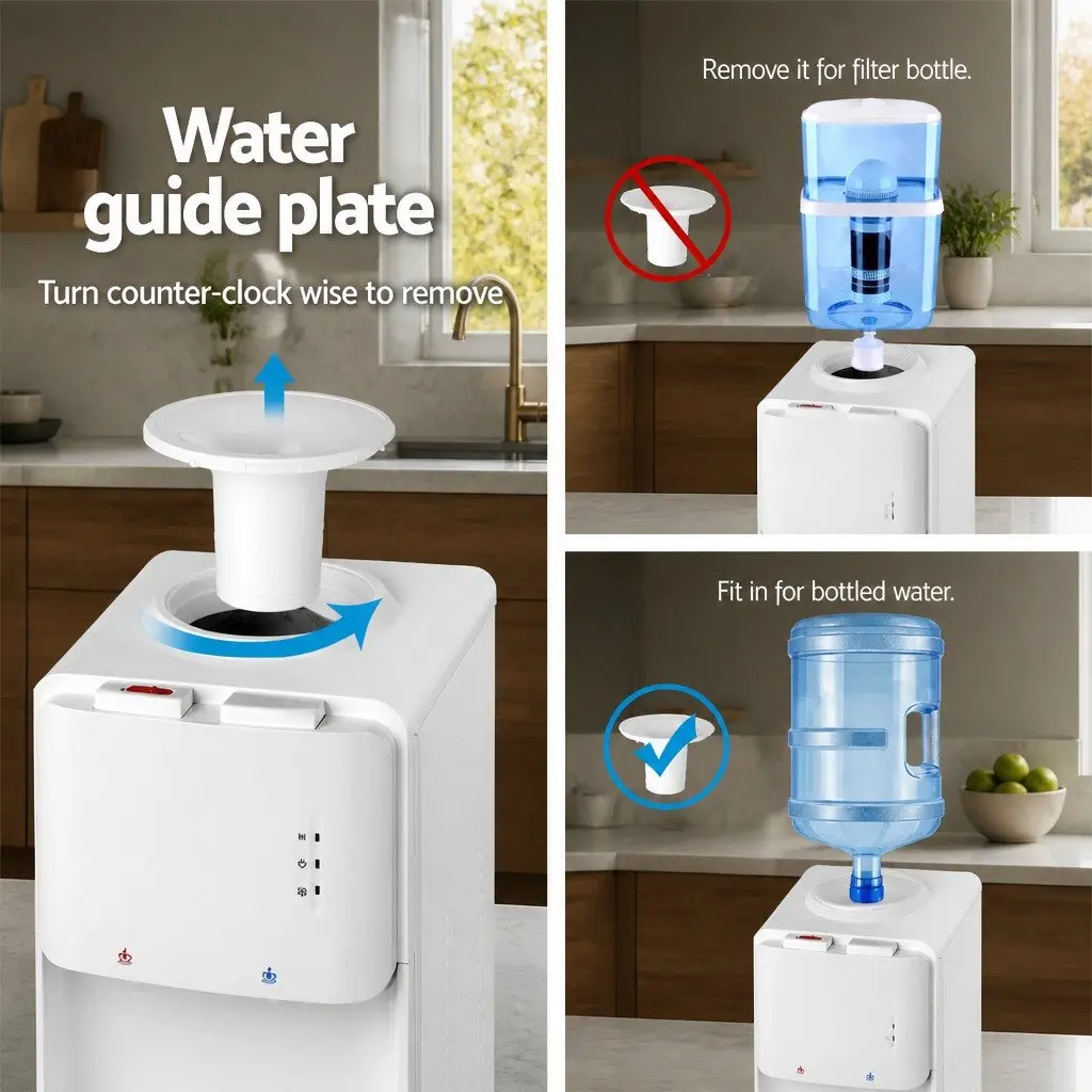 Water Dispenser White Top Loading Hot Cold Dual Taps Electronic Cooling Heating